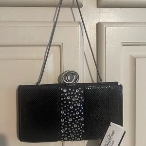 Whiting & Davis Black Clutch with Silver Accent